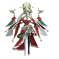 Elegant Woman In Red And White Outfit With Golden Crown Green Decorations And Star Accents