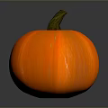 Fresh Healthy Orange Pumpkin With Green Stem On Gray Background And Round Shape