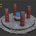 Frozen Landscape With Icy Circular Platform Brick Pillars And Blue Spiral