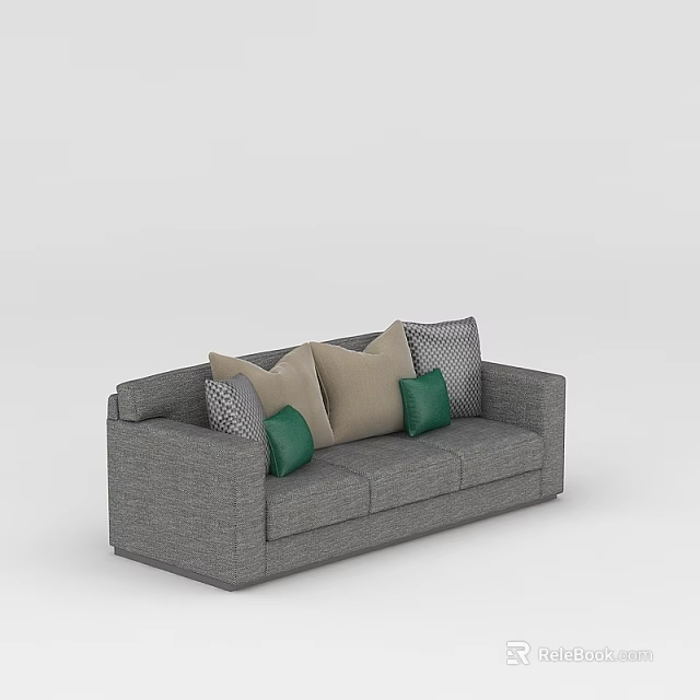Modern Gray Sofa With Beige Gray and Green Decorative Accent Pillows 3d model 