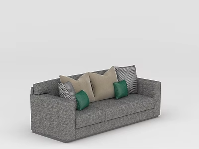 Modern Gray Sofa With Beige Gray and Green Decorative Accent Pillows 3d model