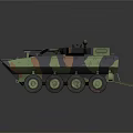 Camouflaged Eight Wheeled Military Vehicle With Armored Hull And Tactical Turret