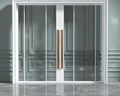 Modern Glass Sliding Doors With White Frame Gold Handles And Minimalist Design 3d model