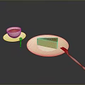 Creamy Coffee and Golden Cake Slice on White Plates with Silver Forks in Dark Background