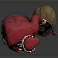 Evil Santa Claus Figure In Red Costume With White Beard And Sack Of Black Items