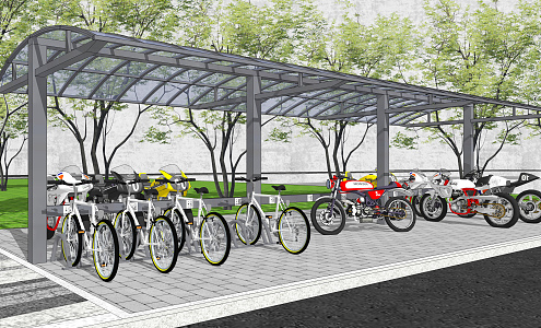 Modern Carport Residential Quarter Parking Lot Bicycle Carport Landscape 3d model