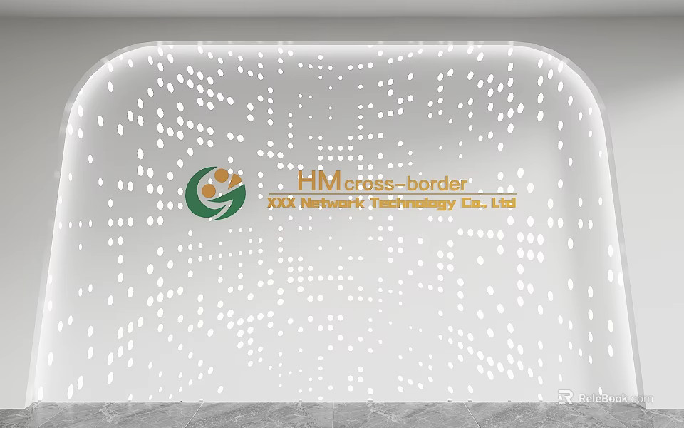 Modern White Background Wall With Perforated Dots Design And Company Logo Text 3d model 