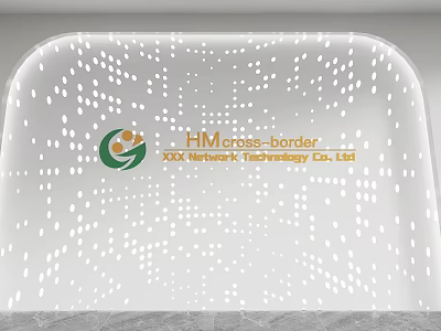 Modern White Background Wall With Perforated Dots Design And Company Logo Text 3d model