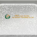 Modern White Background Wall With Perforated Dots Design And Company Logo Text