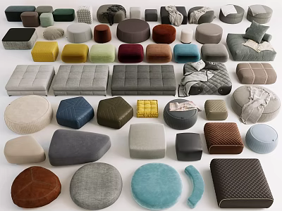 Diverse Ottoman Footstools In Various Colors And Modern Designs For Home Decor 3d model