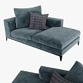 Elegant Modern Teal Chaise Lounge With Soft Cushions Plaid Pillow And Sleek Black Legs