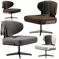 Light Beige Plush Upholstered Office Chair With Polka Dot Scarf And Metal Swivel Base