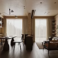 Modern Living And Dining Room Interior With Dining Table Chairs Sofa And Large Windows