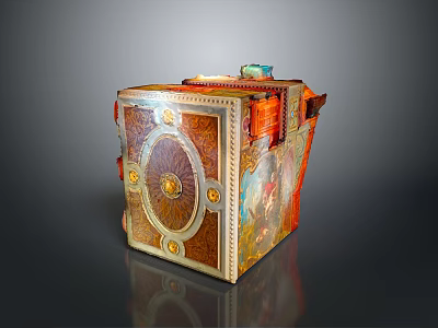 Ornate Colorful Cube Storage Box With Intricate Patterns And Gold Accents 3d model