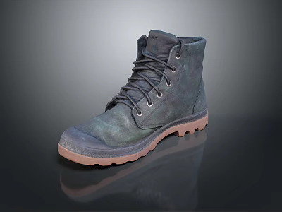 High Top Leather Boots With Dark Textured Upper Brown Sole And Laces 3d model