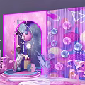 Colorful Decorative Scene With Purple Pink Archway Flowers And Geometric Shapes