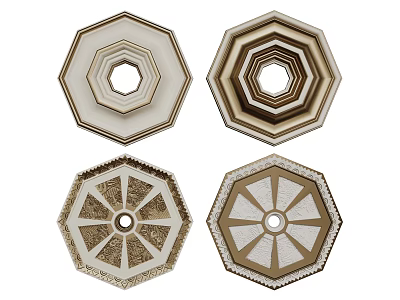 Four Different Octagonal Ceiling Light Panels With Decorative Gold And White Patterns 3d model