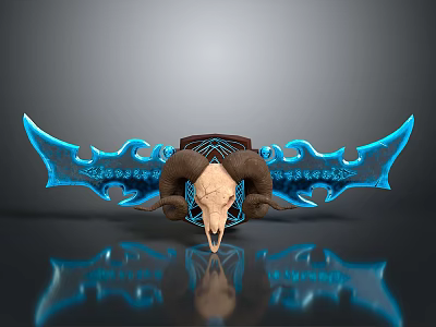 Ram Skull Ornament With Blue Decorative Wings And Intricate Patterns 3d model