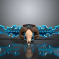 Ram Skull Ornament With Blue Decorative Wings And Intricate Patterns