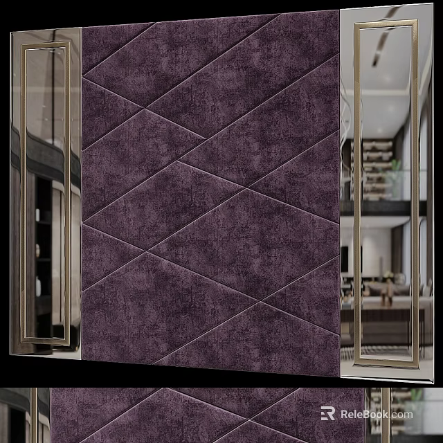 Modern Purple Upholstered Bedroom Accent Wall With Diamond Stitch Design 3d model 