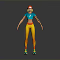 Game Movie Character Featuring Red Short Hair Blue T-shirt Lightning Bolt Yellow Pants Roller Skates
