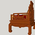 Chinese Style Single Sofa with Wooden Carved Frame Red Cushions Golden Patterns and Throw Pillow