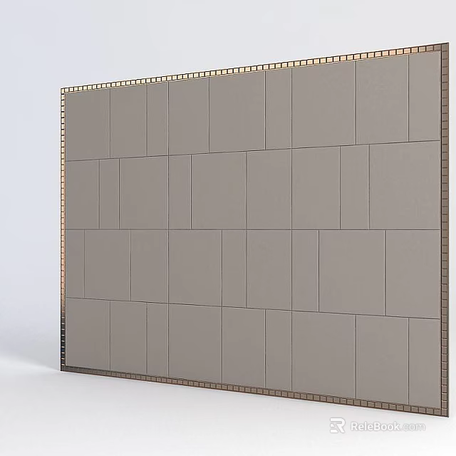 Elegant Modern Home Interior Gray Upholstered Wall Panel With Metal Trim 3d model