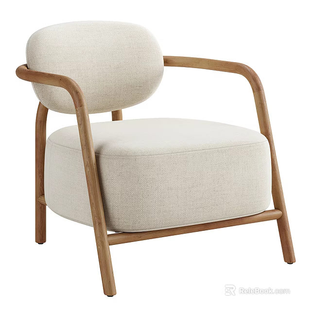 Modern Minimalist Beige Armchair With Wooden Arms Legs And Soft Upholstered Seat 3d model 
