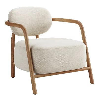 Modern Minimalist Beige Armchair With Wooden Arms Legs And Soft Upholstered Seat 3d model