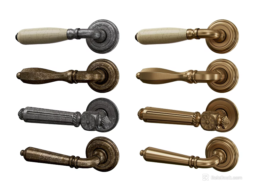 Various Decorative Door Handles With Different Materials And Classic Designs 3d model 