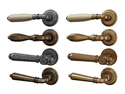 Various Decorative Door Handles With Different Materials And Classic Designs 3d model
