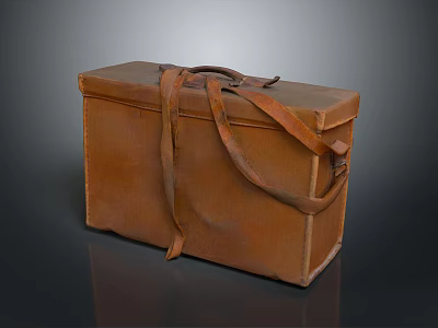 Vintage Brown Leather Suitcase With Straps And Handle On Dark Background 3d model