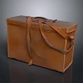 Vintage Brown Leather Suitcase With Straps And Handle On Dark Background