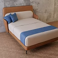 Modern Single Bed With Brown Headboard White Blue Mattress And Blue Pillows