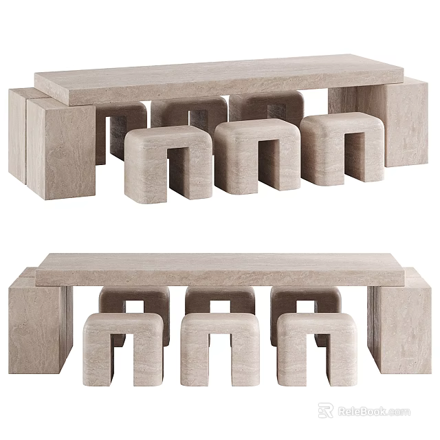 Modern Home Dining Furniture Set Light Wood Table And Stools Combination 3d model 