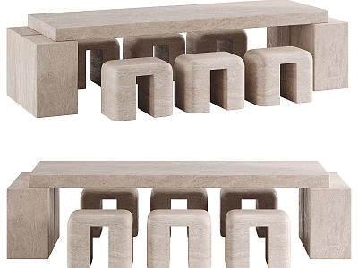 Modern Home Dining Furniture Set Light Wood Table And Stools Combination 3d model