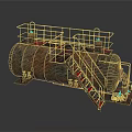 Rusted Industrial Storage Tank Structure With Red Stairs And Safety Railings