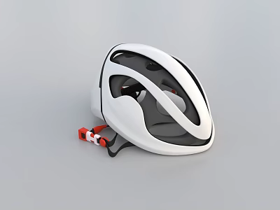 White Bicycle Helmet With Black Ventilation Holes And Red Black Straps Design 3d model