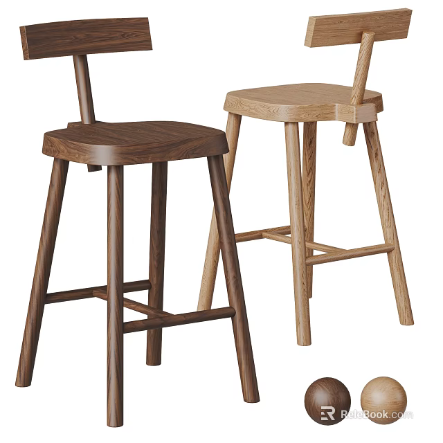 Modern Wooden Bar Stools With Different Colors And Minimalist Sturdy Design Structure 3d model 