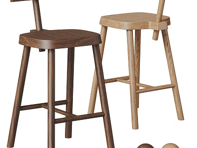 Modern Wooden Bar Stools With Different Colors And Minimalist Sturdy Design Structure 3d model