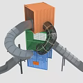 Colorful Multi Level Playground Equipment With Slides Climbing Net And Wooden Panels