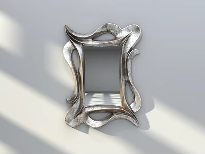 Elegant Silver Decorative Mirror With Intricate Ornate Frame On White Background 3d model