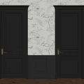 Elegant Black Doors With Golden Handles On Floral Wallpaper And Wooden Floor
