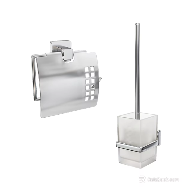 Stainless Steel Bathroom Accessories With Toilet Paper Holder And Brush Stand 3d model 