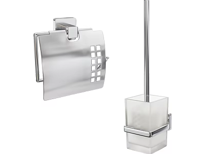 Stainless Steel Bathroom Accessories With Toilet Paper Holder And Brush Stand 3d model
