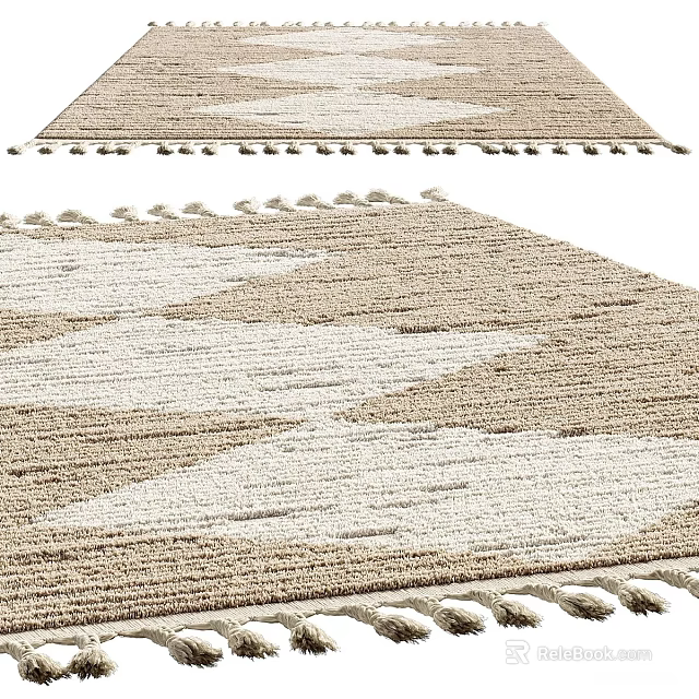 Square Rug With Geometric Pattern Neutral Tones And Tassel Edges For Home Decor 3d model 