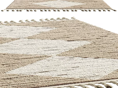 Square Rug With Geometric Pattern Neutral Tones And Tassel Edges For Home Decor 3d model