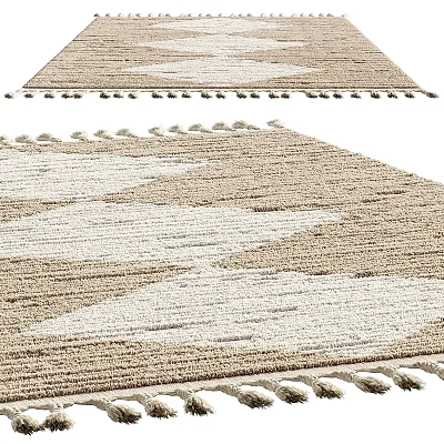 Square Rug With Geometric Pattern Neutral Tones And Tassel Edges For Home Decor 3d model