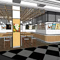 Supermarket Department Store Interior With Checkered Floor Counters And Ceiling Structure 3d model