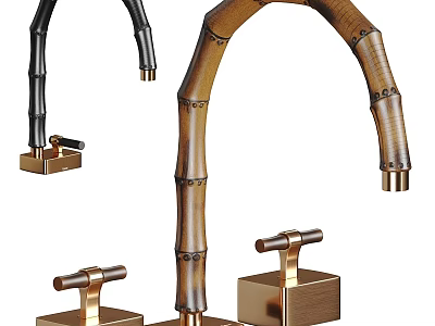 Vintage Style Brass Faucet With Bamboo Shaped Design And Double Handles 3d model